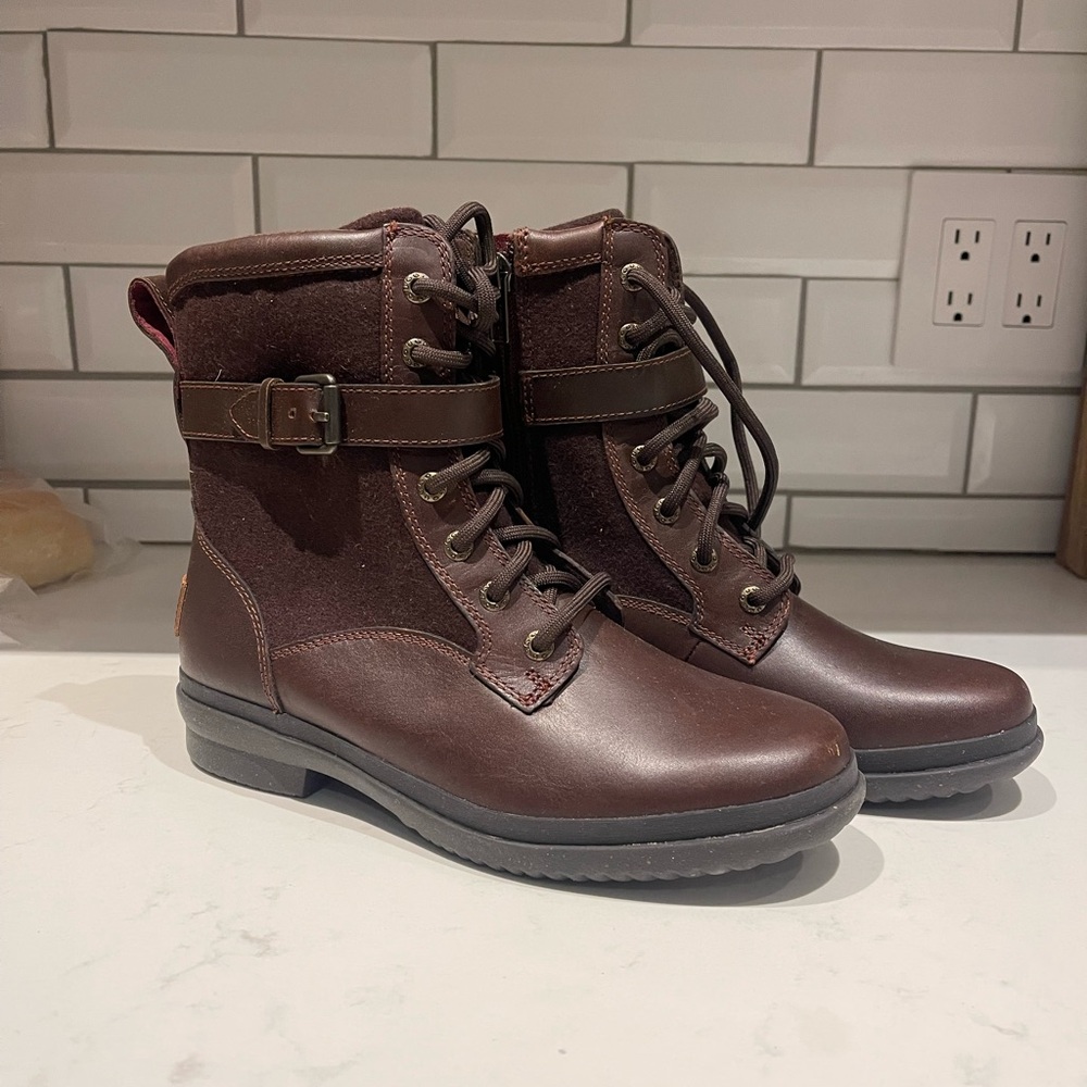 UGG Dark Brown Kelsey Combat Boots - Size 7